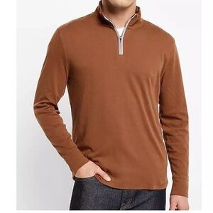 Men's Express Long Sleeve Tipped 1/4‎ Zip Pull Over Sweatshirt Coffee Brown